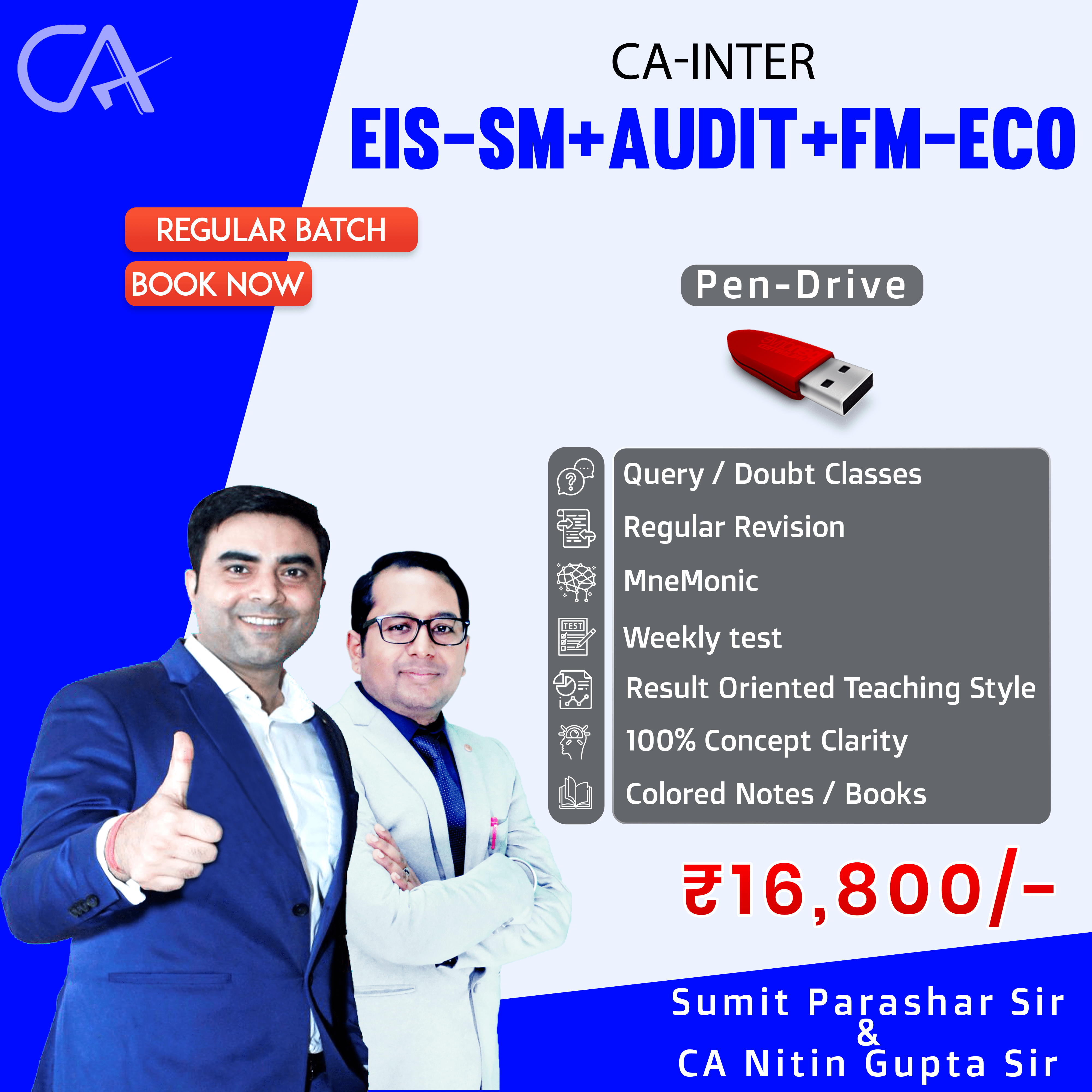 CA-Inter (Group-2)  EIS-SM +  Audit & Assurance + FM-ECO Combo Pen Drive Classes - Full HD Video Lecture + HQ Sound