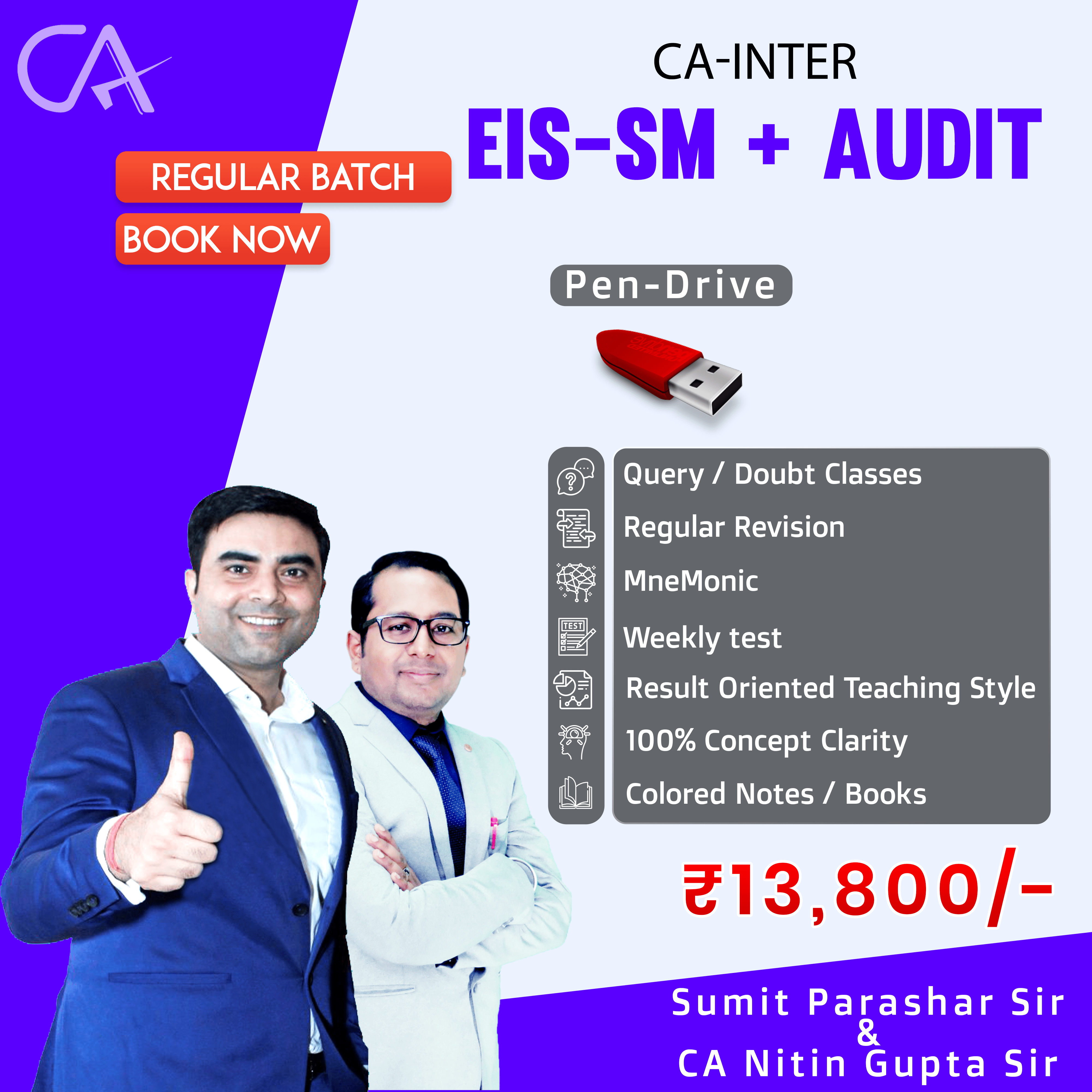 CA-Inter EIS-SM,  Audit & Assurance and Corporate and Other Laws Combo Pendrive Classes by Sumit Parashar Sir and CA Nitin Gupta Sir - Full HD Video Lecture + HQ Sound